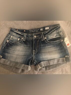 Miss Me Dark Indigo Rolled Cuff Jean Shorts